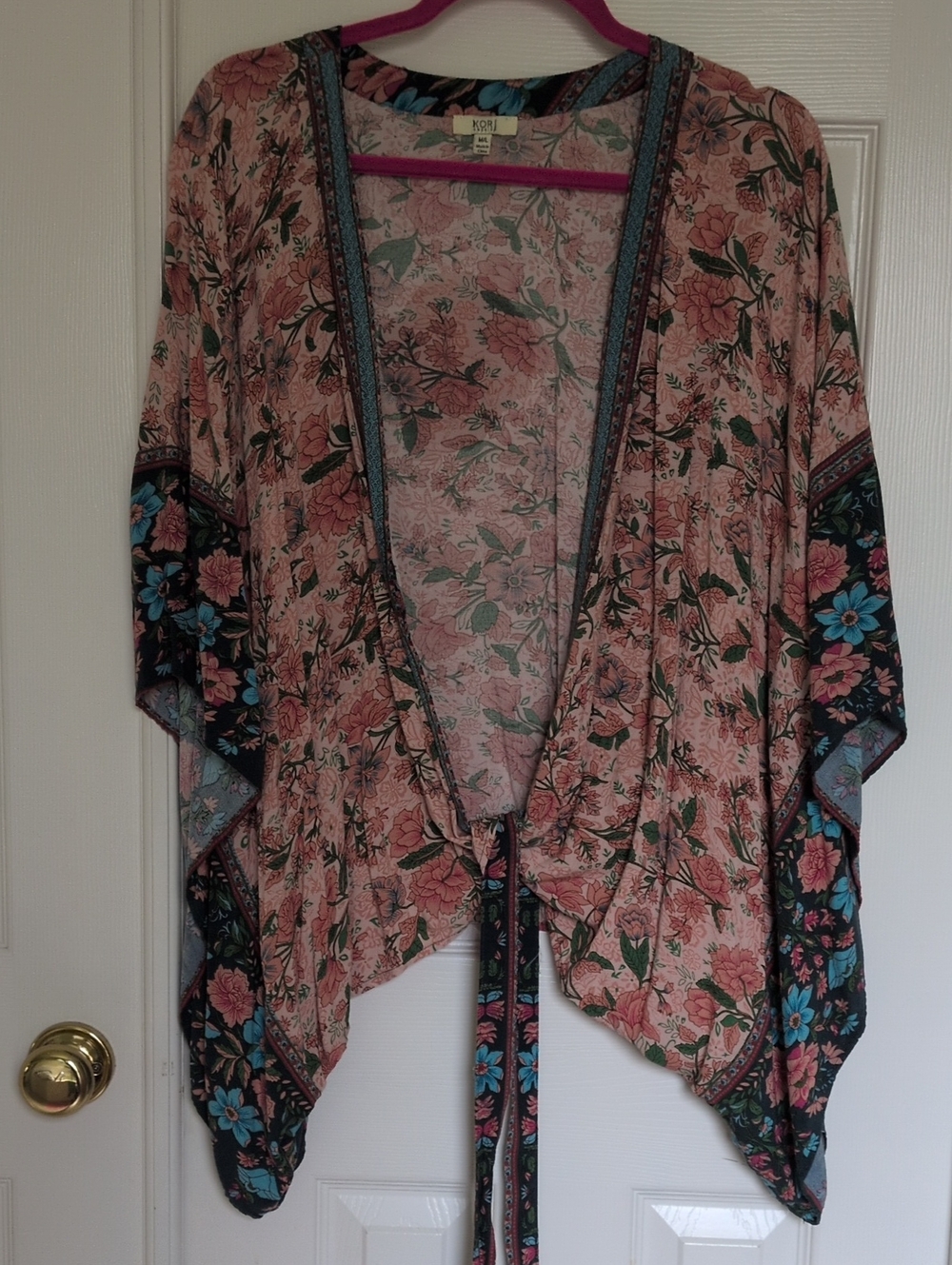 Kori Pink Floral Tie-Front Kimono Cover-Up